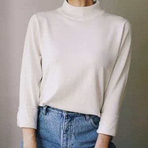 Mock Neck Silk Blend Sweater White